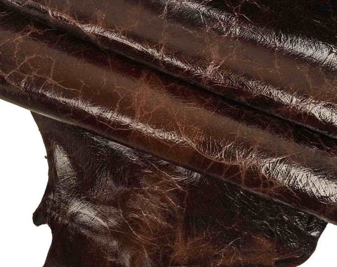 Chocolate Brown pull up leather skins, glossy wrinnkled distressed GOATSKIN  B13541-VT La Garzarara