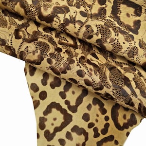 PELLE di CAVALLINO beige camel, pellame pony forato con stampa leopardo laser   B12249-CV La Garzarara