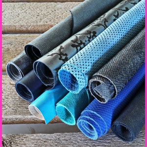 Scampoli di pelli miste, tonalità di BLU e GRIGIO in diverse stampe, colori e rifinizioni 0,500 kg - 0,750 kg - 1 kg - 2 kg   B094/B