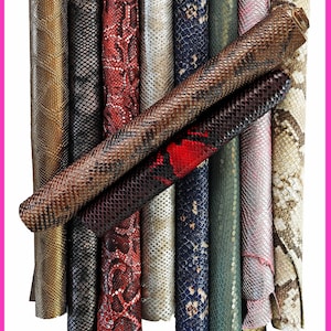 Mix leather scraps - PYTHON and SNAKE textured - fancy textures, colors and softness various, 10 italian leather pieces for crafts B096