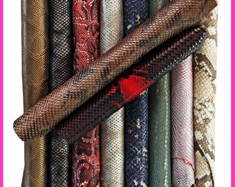 Python print leather scraps, embossed renmants skins, printed snakeskin offcuts, assortment reptile leather pieces for crafts B096