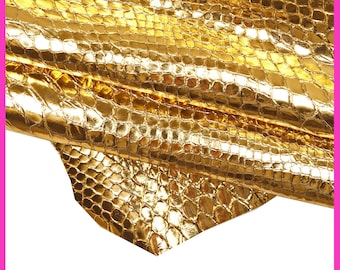 GOLD python leather skin, reptile pattern on metallic goatskin, golden soft skin, 1.1-1.5 mm B16357-MT(st) La Garzarara