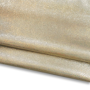 Light gold HOLOGRAPHIC leather skin, CRACKLED printed metallic goatskin, metallic soft hide for diy projects B17256-MT(st)   La Garzarara