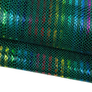 Multicolor STRIPED print leer, petrol groen gestreept leer, python motief geitenleer met RAINBOW design gelamineerd B18438-MT(st) La Garzarara