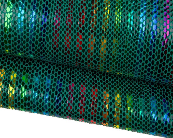 Multicolor STRIPED printed leather skin, petroleum green snake textured goatskin, RAINBOW textured hide B18438-MT(st) La Garzarara