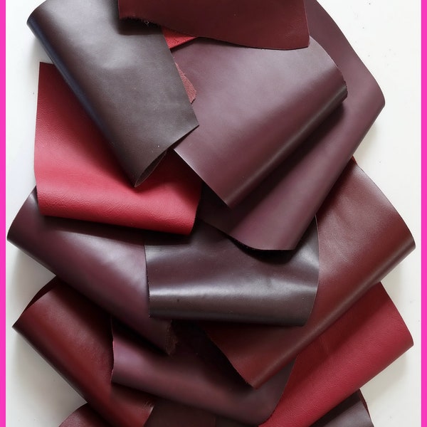 SMOOTH calf SCRAPS bag, solid color different tones of BURGUNDY, finishings various from 1.0 to 1.3 mm(2-3 oz)  1 lbs - 2 lbs B120