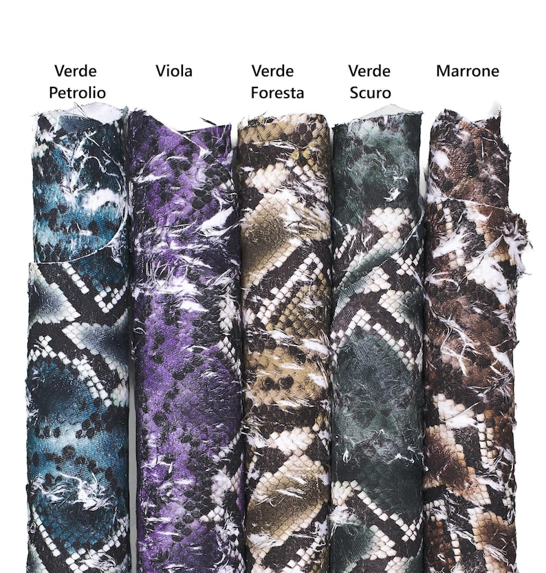 PYTHON printed leather hides, soft reptile skins that are coupled with a FABRIC, 1.0-1.2 mm B18359-ST La Garzarara image 1