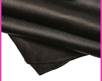 Bundle of 5 black elastic LAMBSKINS, wrinkled bonded nappa, soft sheepskins, 1.1 - 1.3 mm B16317-TB La Garzarara