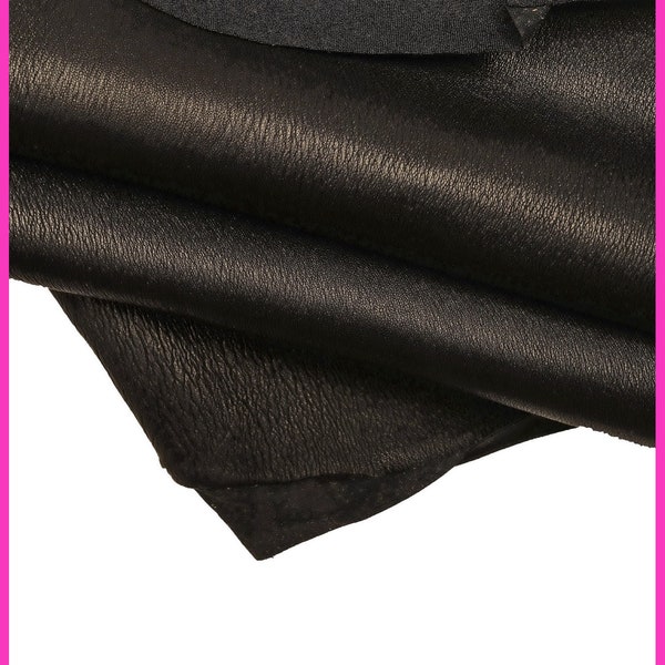 Bundle of 5 black elastic LAMBSKINS, wrinkled bonded nappa, soft sheepskins, 1.1 - 1.3 mm B16317-TB La Garzarara