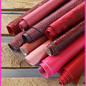 Scampoli di pelle miste, ROSSO e ROSA, stampe, fantasie e morbidezze varie, ideali per l'artigianato  0,500 kg- 0,750 kg- 1 kg- 2 kg  B083/B