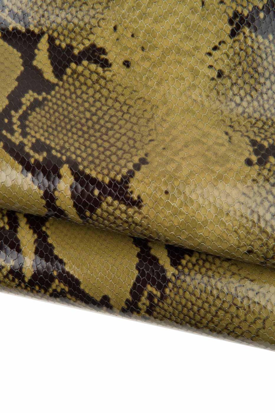 Military Green - Black PYTHON Textured Leather Hide, Glossy REPTILE ...