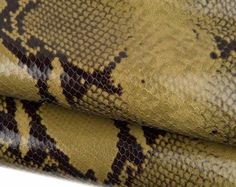 Military green - black PYTHON textured leather hide, glossy REPTILE printed cowhide, snake pattern on soft calfskin B18605-ST La Garzarara