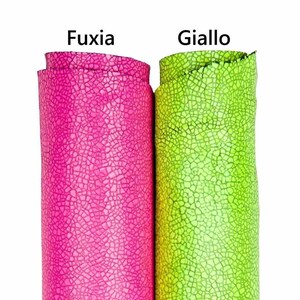 Pellami FLUORESCENTI rosa e giallo, capre stampa CRACKLE fosforescenti, pelli morbide per il fai da te  B17858-MT(st) La Garzarara