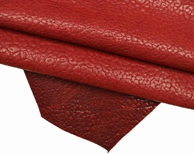 Burgundy red super VINTAGE leather skin, ELEPHANT grain printed hide, aged rustic goatskin  0.7-1.0 mm  B16361-VT La Garzarara