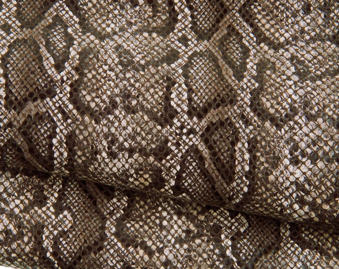Grey PYTHON textured leather hide, shaded effect, glossy soft reptile printed on brown suede calfskin, snake pattern 1.1 - 1.2 mm B18124-ST