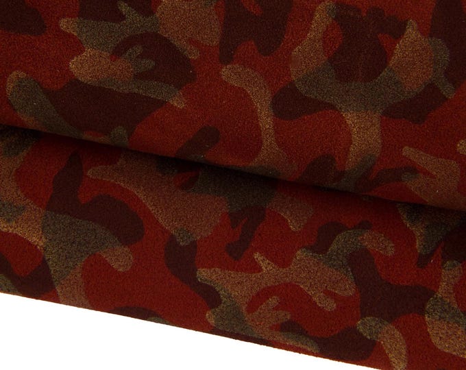 CAMOUFLAGE textured leather hide, bronze brown military print on rust suede split calfskin B17319-MT(ST) La Garzarara