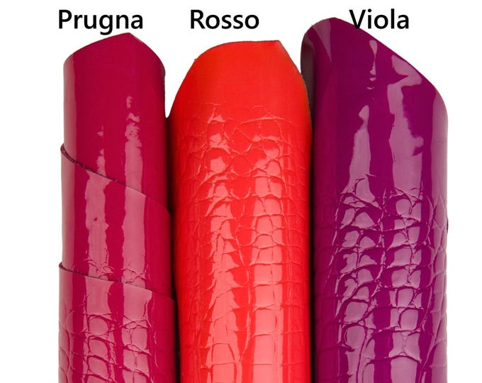 CROCODILE printed calfskin, purple - red EMBOSSED leathers, alligator pattern on glossy hide B18672-ST La Garzarara