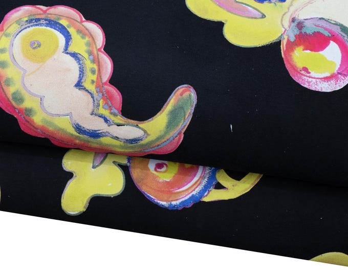 MULTICOLOR  leather skin, pop art  print on black suede goatskin, soft hide for diy projects B18736-ST La Garzarara