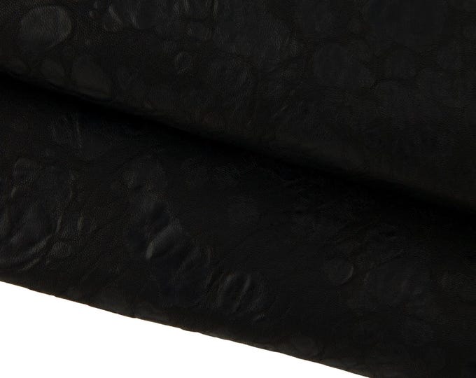Black sporty leather skin, WASHED BUBBLE printed lambskin, soft nappa sheepskin with irregular grain B17453-TB La Garzarara