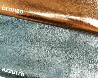 Blue/bronze metallic leather hides goatskin crakled effect goat crakle shiny soft distressed genuine italian skins  B11632-MT La Garzarara