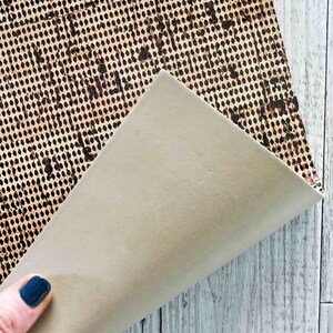 Cork Leather Sheets - Abstract spotted taupe and  black - Cork Printed Leather - Cowhide Backed Cork Sheets B843
