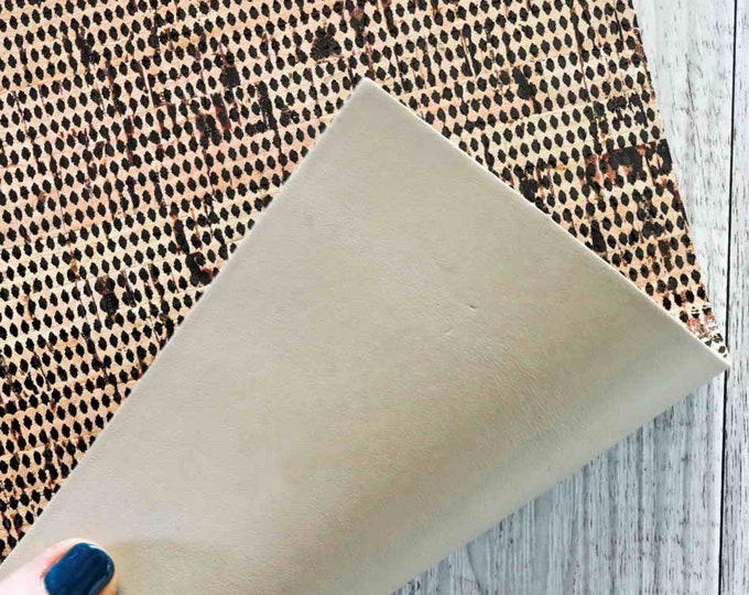 Cork Leather Sheets - Abstract spotted taupe and  black - Cork Printed Leather - Cowhide Backed Cork Sheets B843