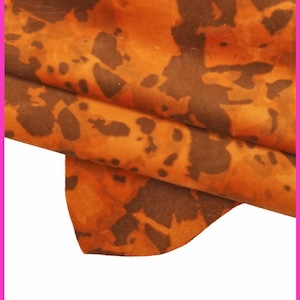 Pelle stampa CAMOUFLAGE arancio marrone, pellame di camoscio stampato alta qualità, vitellino scamosciato super morbido B15979-ST