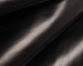 BLACK smooth LEATHER hide, solid color glossy cowhide, black calfskin, medium softness, 1.0 - 1.1 mm B16365-TB  La Garzarara