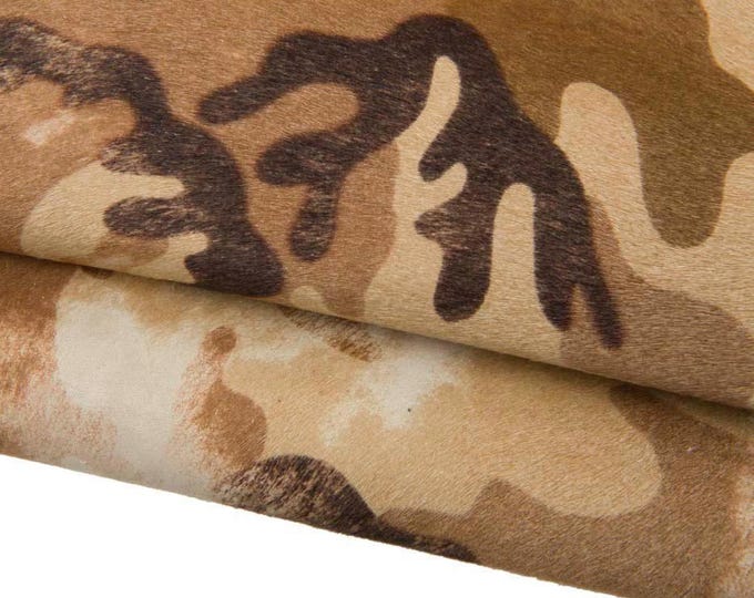 CAMOUFLAGE textured hair on leather hide,  brown mimetic printed pony calfskin, vintage AGED cowhide  B18259-CV  La Garzarara