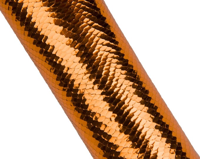 Orange PYTHON leather skin, snake printed METALLIC goatskin, reptile pattern on soft hide, for hobbyists B18027-MT(st) La Garzarara