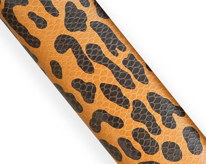 Beige - black LEOPARD textured leather hide, reptile embossed calfskin - CHEETAH print, cowhide for dyi projects B17940-ST La Garzarara