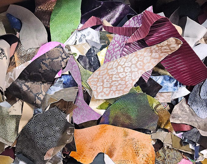 Leather offcuts, 2x4"/5x10 cm minimum measures, RANDOM selection, MIX of printed, metallic, solid colors, patent and vintage pieces RT87