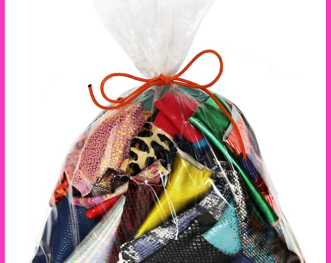 100 Leather scraps, 2x4"/5x10 cm minimum measures, RANDOM selection, MIX of printed, metallic, solid colors, patent and vintage pieces
