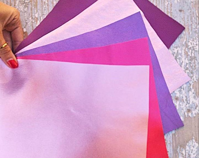 5 Selected leather scraps,  PURPLE and PINK tones, metallic mix selection leather pieces as per pictures 10x8" / 25x20 cm  RT255
