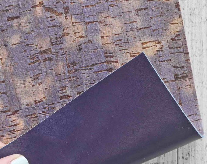 CORK 4"x6"  8"x10"  12"x12" Abstract splashed Print blue Cork applied to Leather Thick 5.5oz/2.2mm   B897