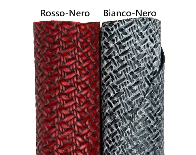 BRAIDED printed leather hides, red-black, white - black EMBOSSED cowhide, sporty soft calfskin B18015-ST La Garzarara