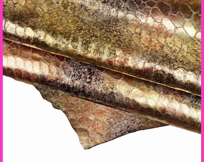 Multicolor CROCODILE printed leather skin, metallic animal print goatskin, glossy stiff hide B15583-MT(ST)