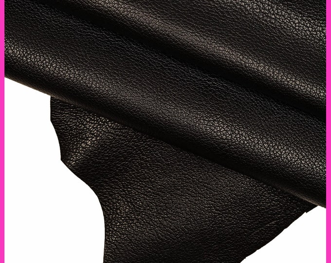 BLACK pebble GRAIN printed goatskin, glossy tumbled leather hide, Italian soft embossed skin for shoes, bags, wallets B14180-TB La Garzarara