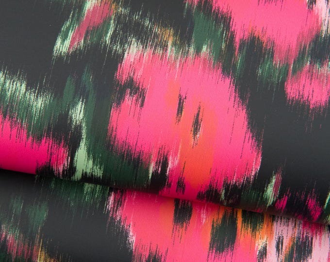 FLORAL printed leather hide, matt abstract calfskin, fucsia and black leather hide for DIY projects  B18862-ST La Garzarara