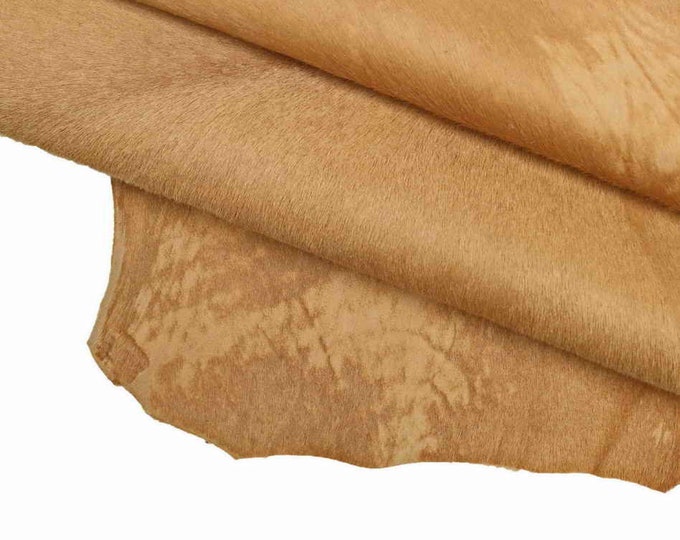 HAIR ON leather hides -  cream tan grey distressed ponyskin - soft vintage pony calf skin B13593-CV La Garzarara