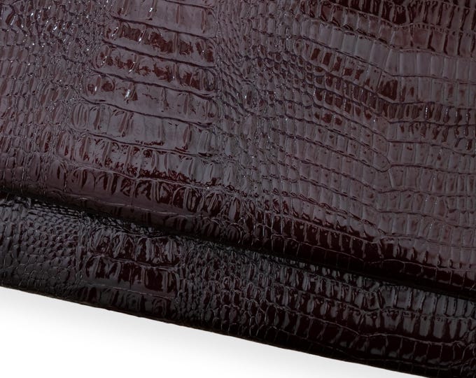 CROCODILE embossed leather hide, burgundy  animal printed PATENT cowhide, glossy and soft calfskin  B18668-ST La Garzarara
