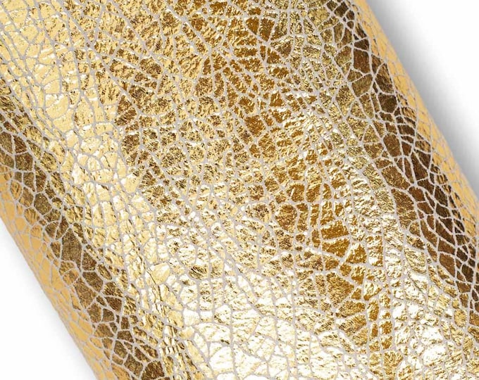 Gold crackled leather skin, METALLIC crackle printed goatskin, bright soft hide for hobbyists B19561-MT La Garzarara