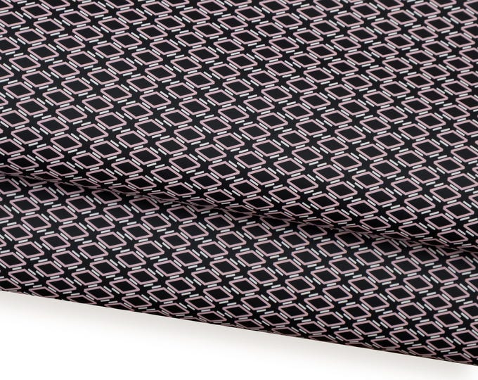 Black pink DIAMOND printed leather hide, geometrical SQUARE pattern on cowhide, matt calfskin 1.0 - 1.2 mm B18774-ST   La Garzarara