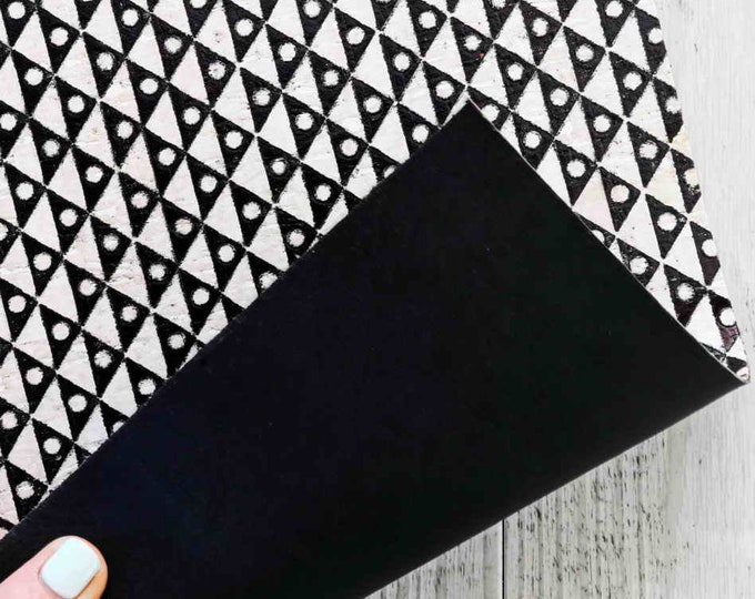 Leather backed cork sheets - black and white print - cork applied to cowhide leather   B904