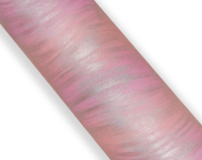 Pink - silver leather hide, METALLIC wave printed cowhide, SOFT calfskin for hobbyists B18055-MT(st) La Garzarara