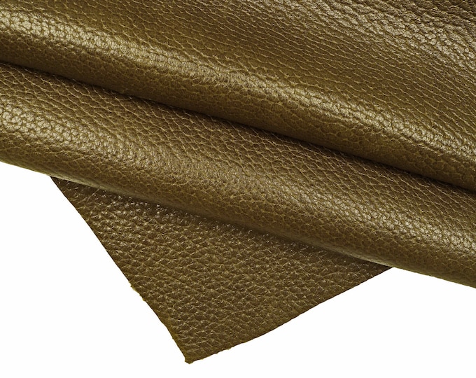 Olive Green pebbled cow leather, pebble grain printed bronwn green cowhide, mud soft grain embossed calf 1.4 - 1.5 mm B16359-TU La Garzarara