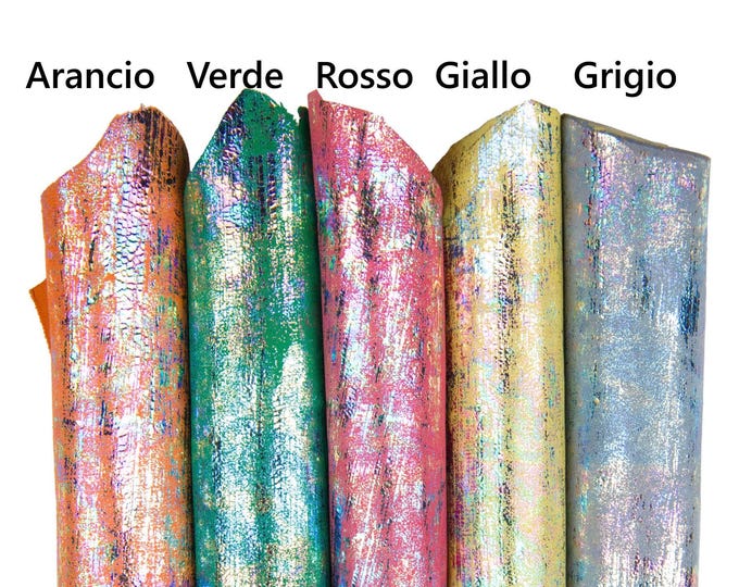 HOLOGRAPHIC METALLIC leather skin, iridescent metallic print on suede goatskin - in different colors B18479-MT(st) La Garzarara