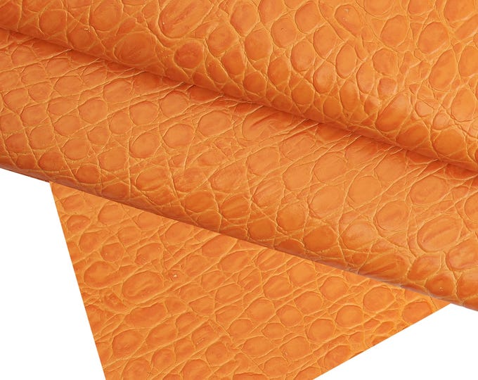 Orange CROCODILE embossed leather hide, croc printed glossy calfskin, orange classic cowhide 1.1 - 1.2 mm B16775-ST La Garzarara
