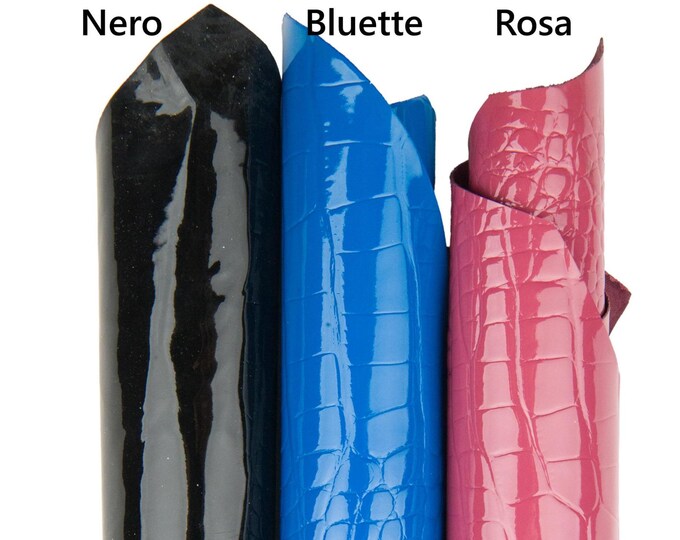 ALLIGATOR printed baby calf, black, bluette, pink patent leather - CROCODILE pattern, glossy embossed cowhide  B18670-ST La Garzarara