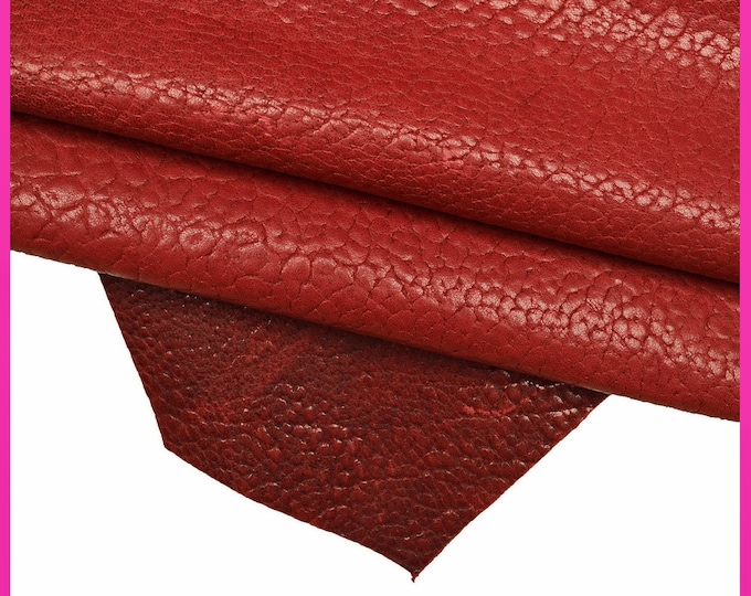 Burgundy red super VINTAGE leather skin, elephant grain printed goatskin, glossy hide with shades B16361-VT La Garzarara
